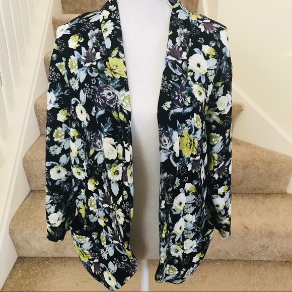 H&M floral blazer EUC black blue size small - Picture 1 of 8